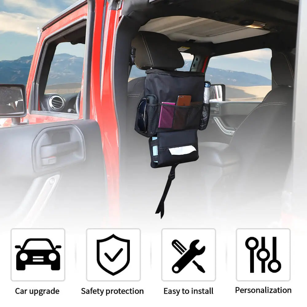 For Jeep Wrangler CJ YJ TJ JK JL JT Car Back Seat Multi-Pocket Travel Cooler Storage Bag Box Hanger Organizer Holder