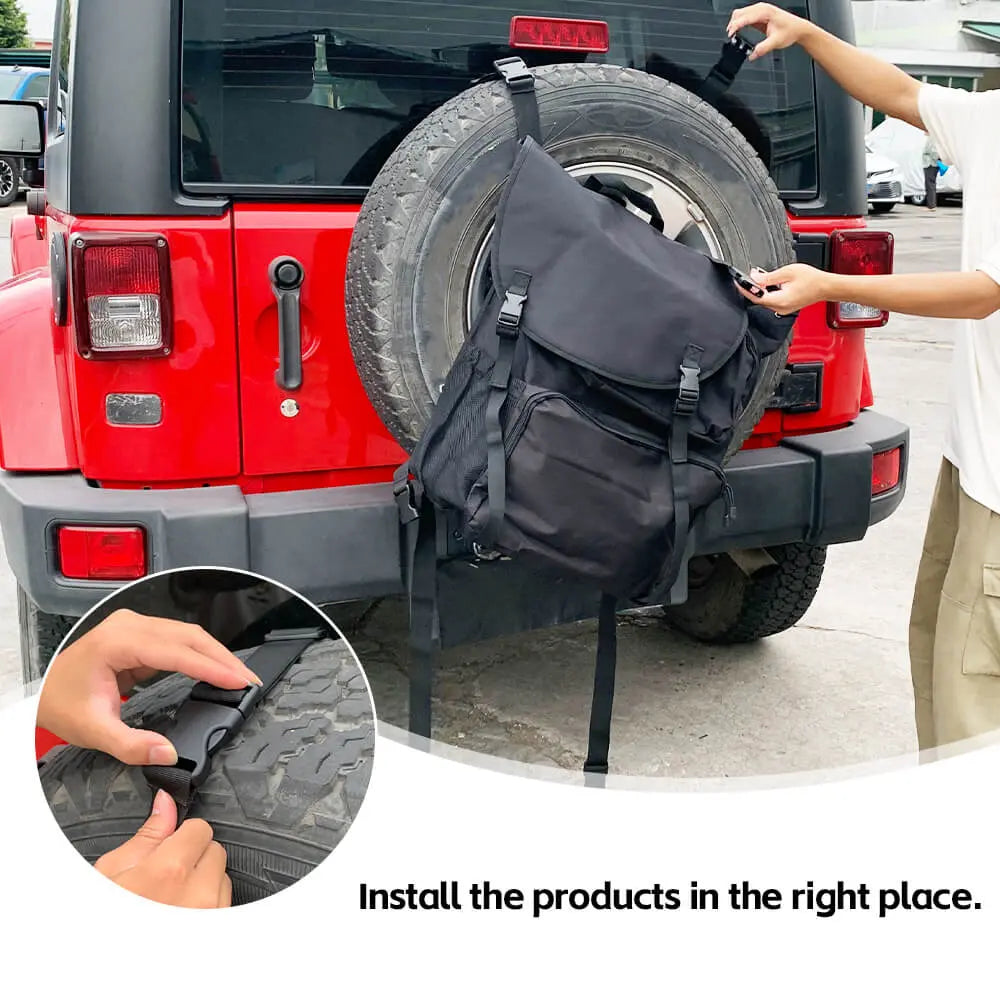 For Jeep Wrangler CJ YJ TJ JK JL JT Car Spare Tire Multi-functional Storage Bag Black