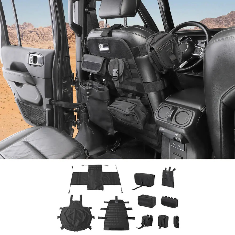 For Jeep Wrangler CJ YJ TJ JK JL JT & Unlimited 10PCS Multi-functional Front Seat Cushion Cover Storage Bag