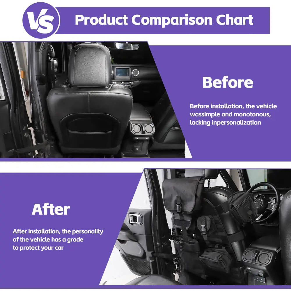 For Jeep Wrangler CJ YJ TJ JK JL JT & Unlimited 10PCS Multi-functional Front Seat Cushion Cover Storage Bag