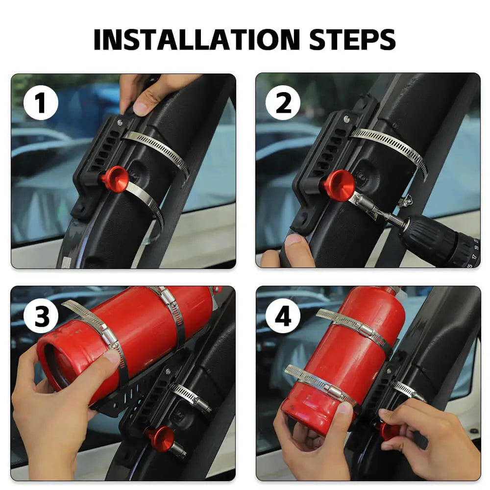 For Jeep Wrangler CJ YJ TJ JK JL Quick Release Fire Extinguisher Mount - Aluminum Adjustable UTV Roll Bar Fire Extinguisher Holder Mounting Bracket