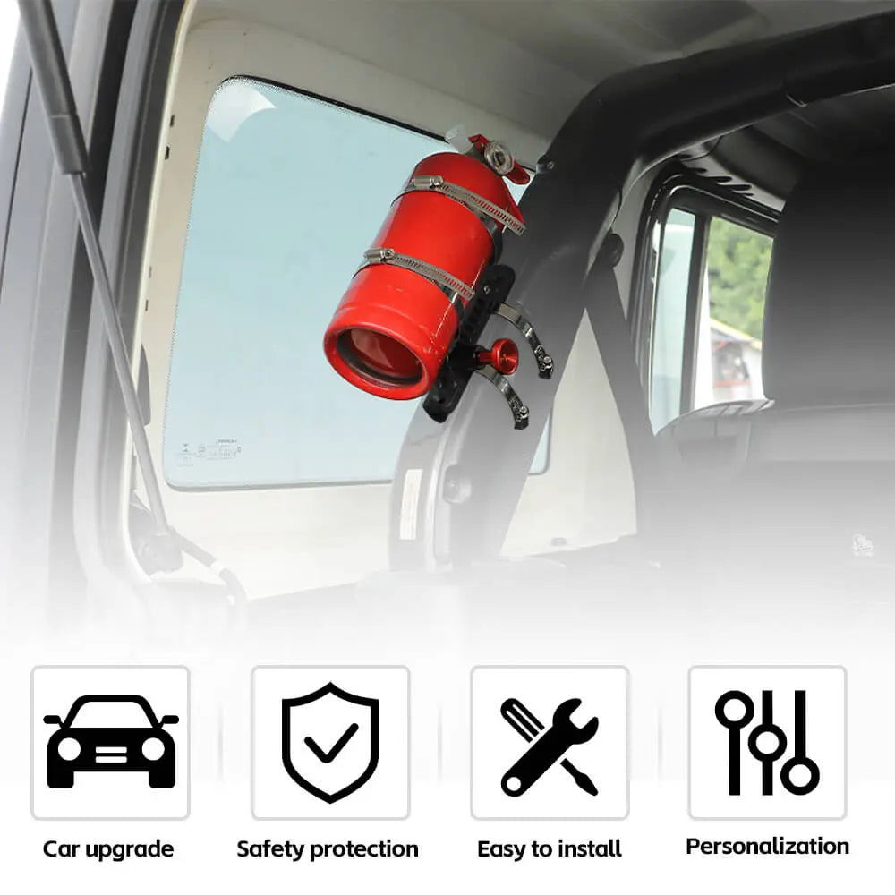 For Jeep Wrangler CJ YJ TJ JK JL Quick Release Fire Extinguisher Mount - Aluminum Adjustable UTV Roll Bar Fire Extinguisher Holder Mounting Bracket