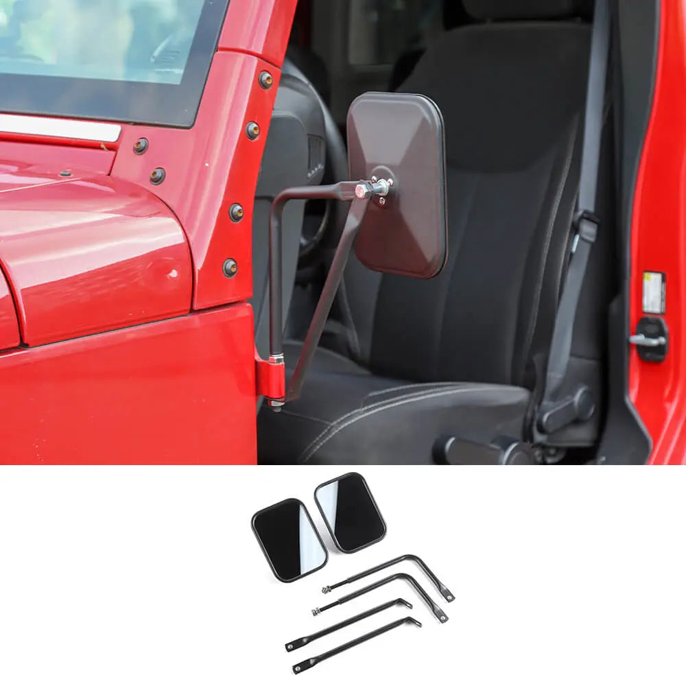 For Jeep Wrangler CJ YJ TJ JK JL & JT Side Mirrors Square Doorless Rear View Quick Release Mirrors Textured