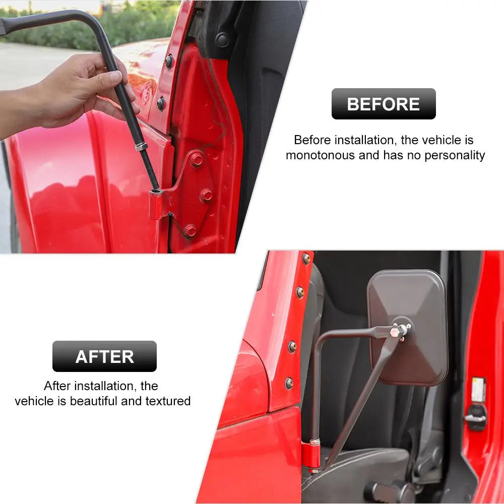 For Jeep Wrangler CJ YJ TJ JK JL & JT Side Mirrors Square Doorless Rear View Quick Release Mirrors Textured