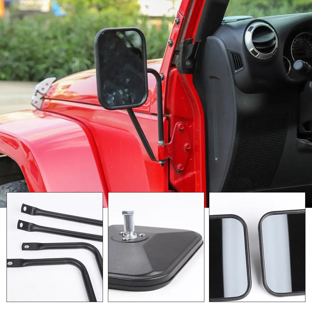 For Jeep Wrangler CJ YJ TJ JK JL & JT Side Mirrors Square Doorless Rear View Quick Release Mirrors Textured