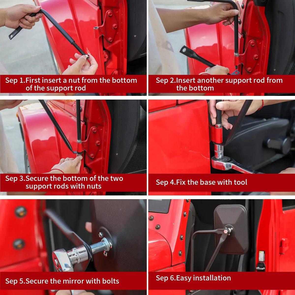For Jeep Wrangler CJ YJ TJ JK JL & JT Side Mirrors Square Doorless Rear View Quick Release Mirrors Textured