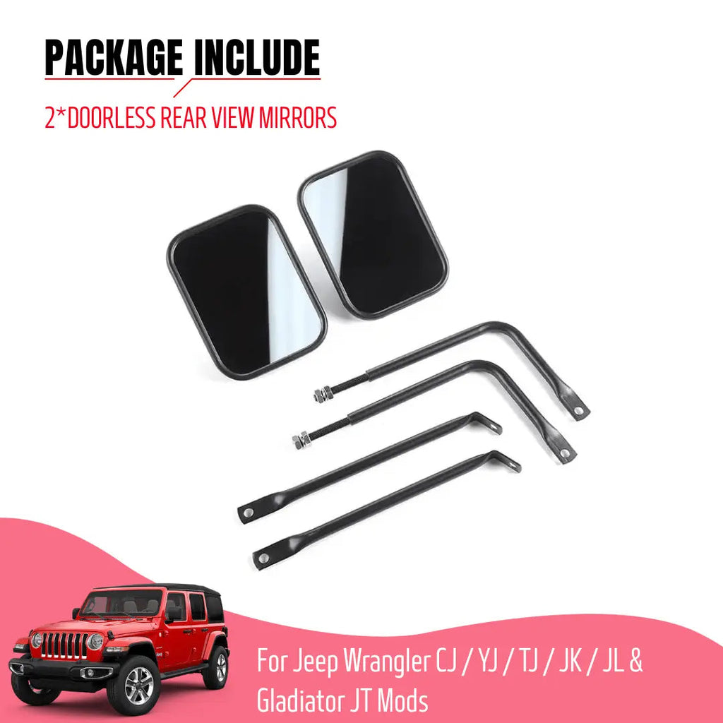 For Jeep Wrangler CJ YJ TJ JK JL & JT Side Mirrors Square Doorless Rear View Quick Release Mirrors Textured