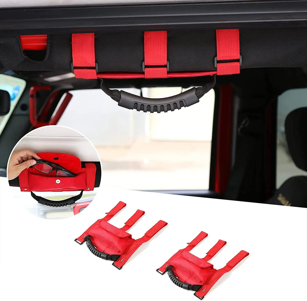 For Jeep Wrangler CJ YJ TJ JK JL &Gladiator JT Heavy Duty Roll Bar Grab Handles with Storage Bag