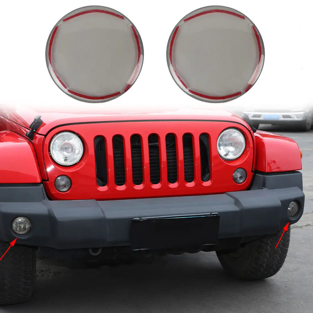 For Jeep Wrangler JK 2007-18 /Compass 08-10 /Patriot 11-16 Smoked Front Fog Lamp Light Cover Trim Blackened