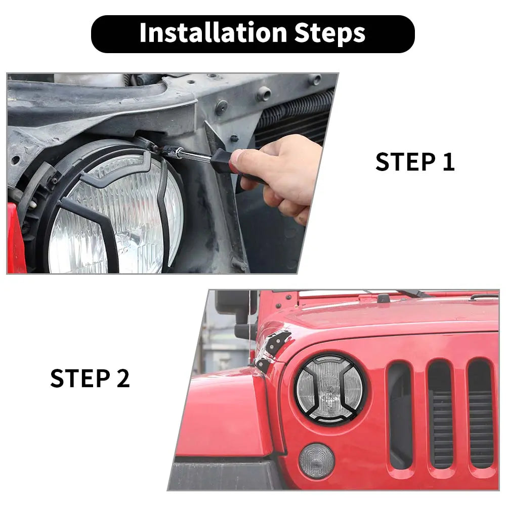 For 2007-2018 Jeep Wrangler JK/JKU Headlight Guard Cover Black