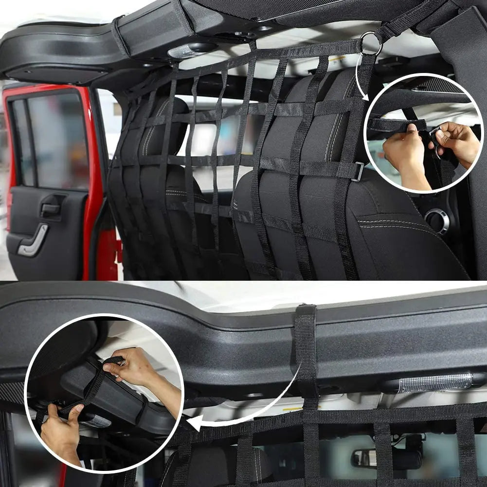 For Jeep Wrangler JK JKU JL JLU JT Rear Seat Net Mesh Cargo Net Dog Barrier
