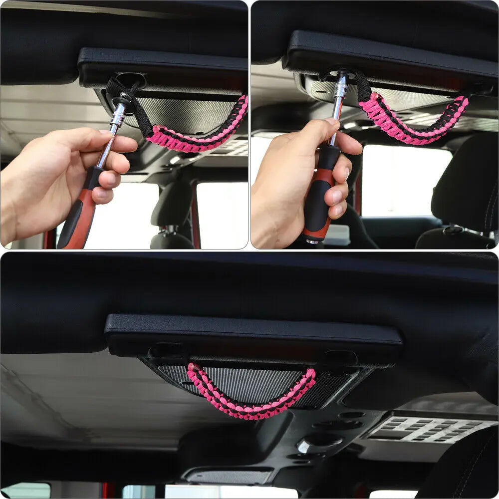 For 2007-2018 Jeep Wrangler JK JKU Top Roll Bar Grab Handles Paracord Grip Narrow Handle