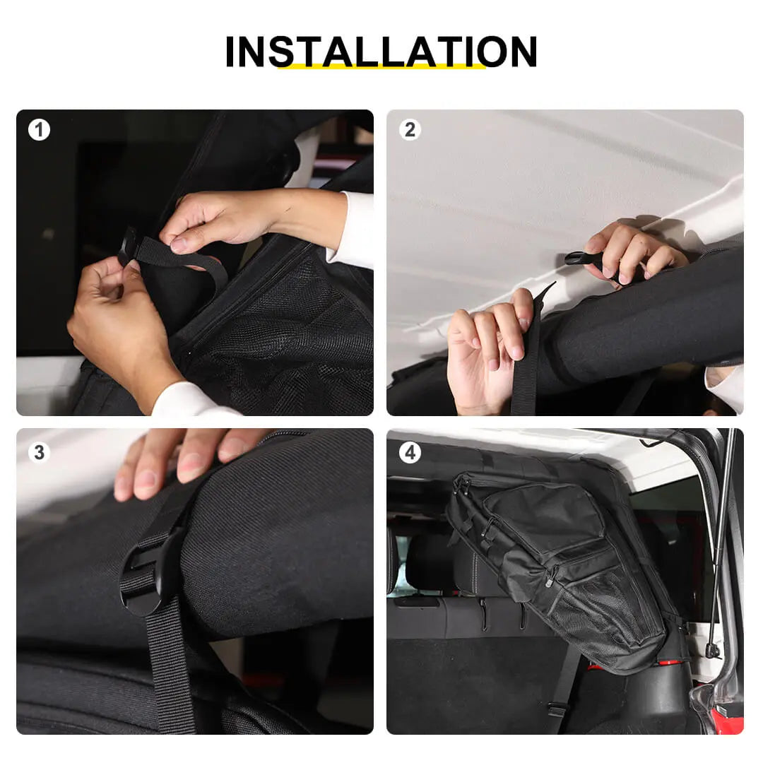 For Jeep Wrangler JK JL 4-Door Version Interior Roll Bar Storage Bag Organizer Multi-Pocket  Accessories