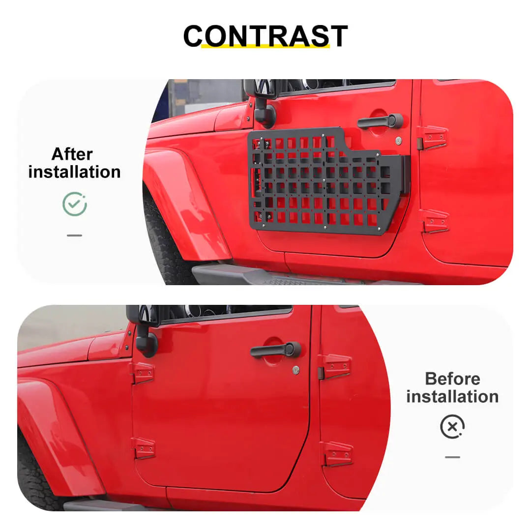 For Jeep Wrangler JK JL Exterior Front Door Exterior Molle Panel Storage Rack System Accessories (4 pcs)
