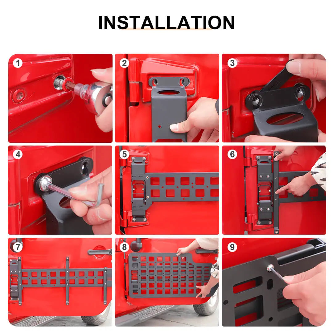 For Jeep Wrangler JK JL Exterior Front Door Exterior Molle Panel Storage Rack System Accessories (4 pcs)