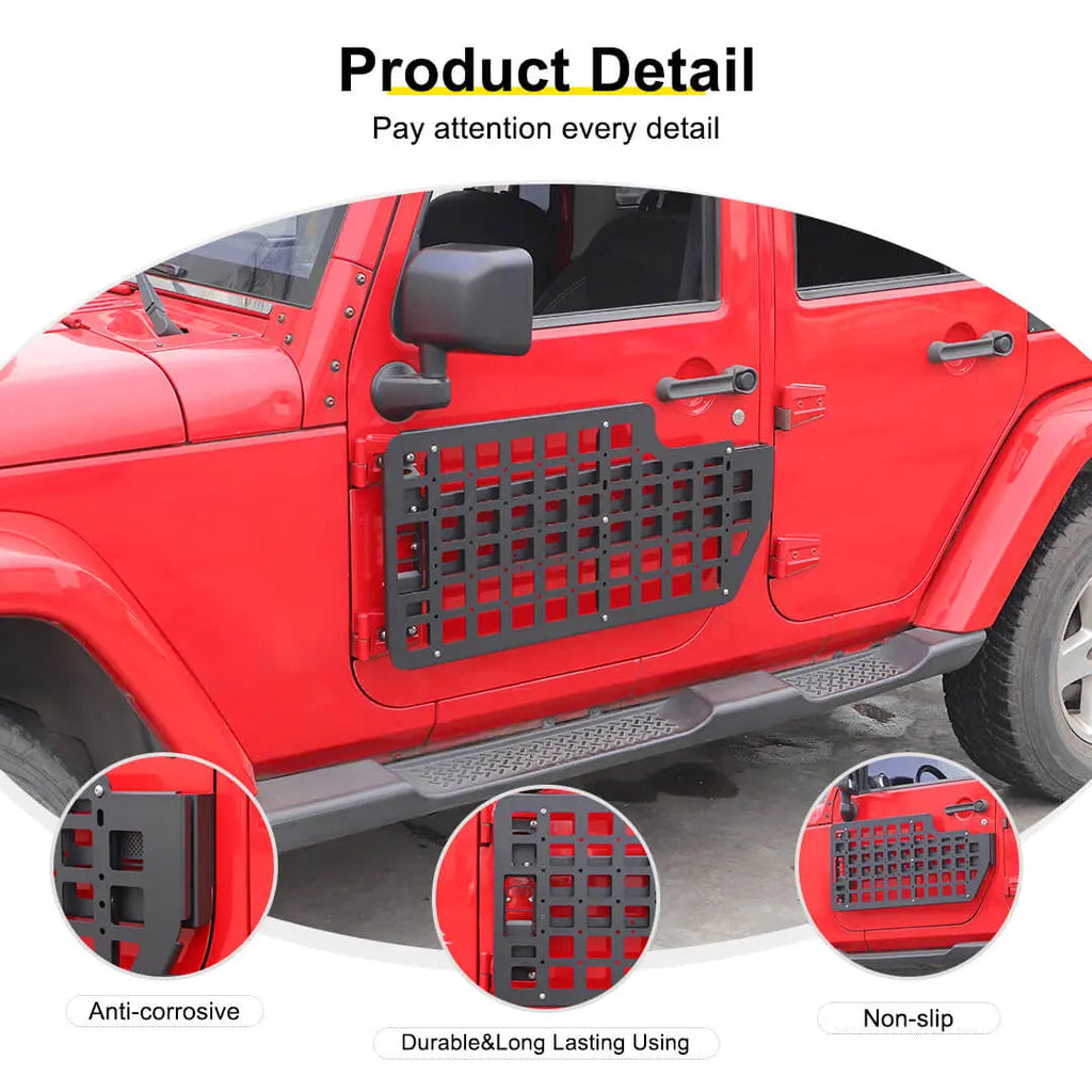 For Jeep Wrangler JK JL Exterior Front Door Exterior Molle Panel Storage Rack System Accessories (4 pcs)