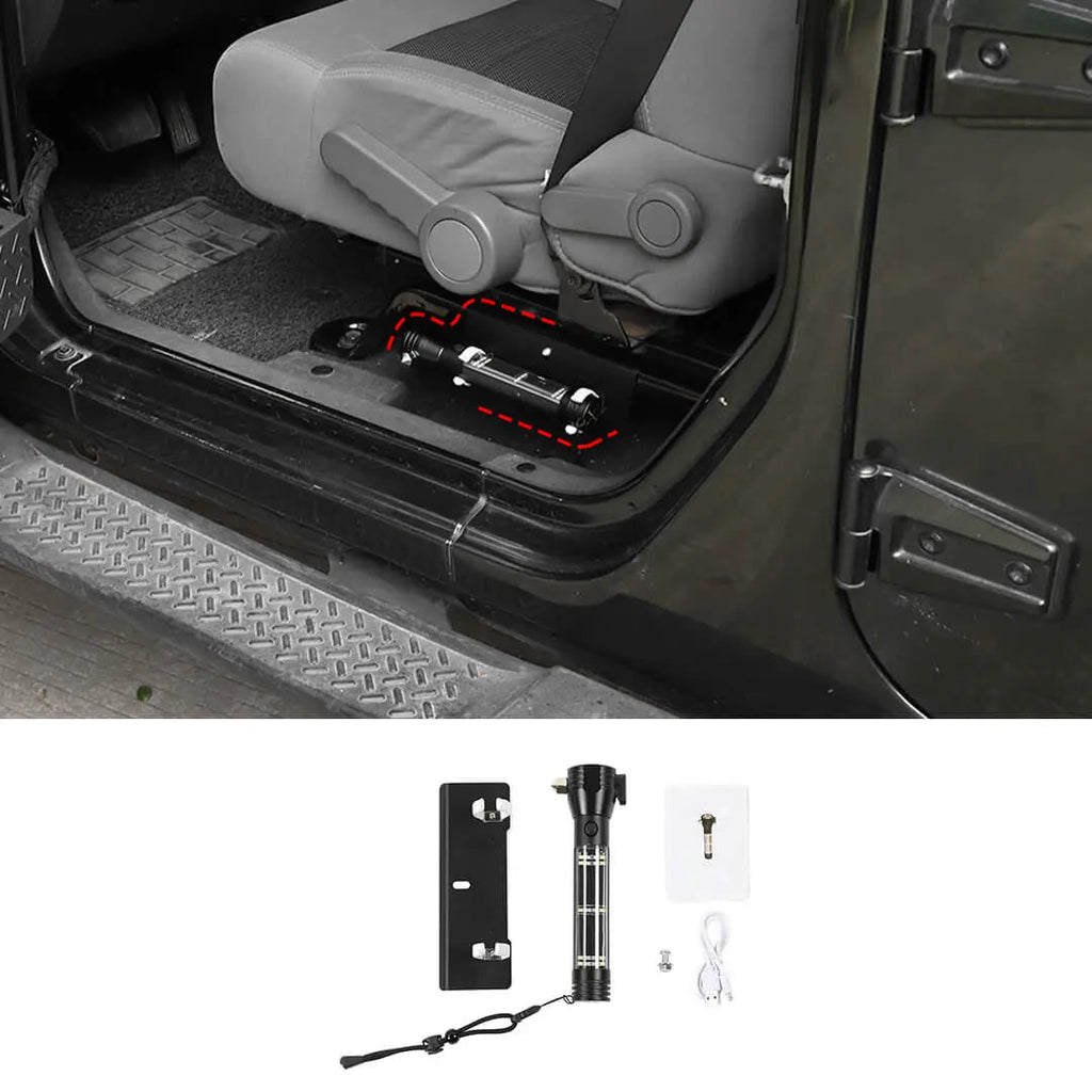 For Jeep Wrangler JK JL Interior Multifunctional Flashlight Safety Hammer Bracket Accessories