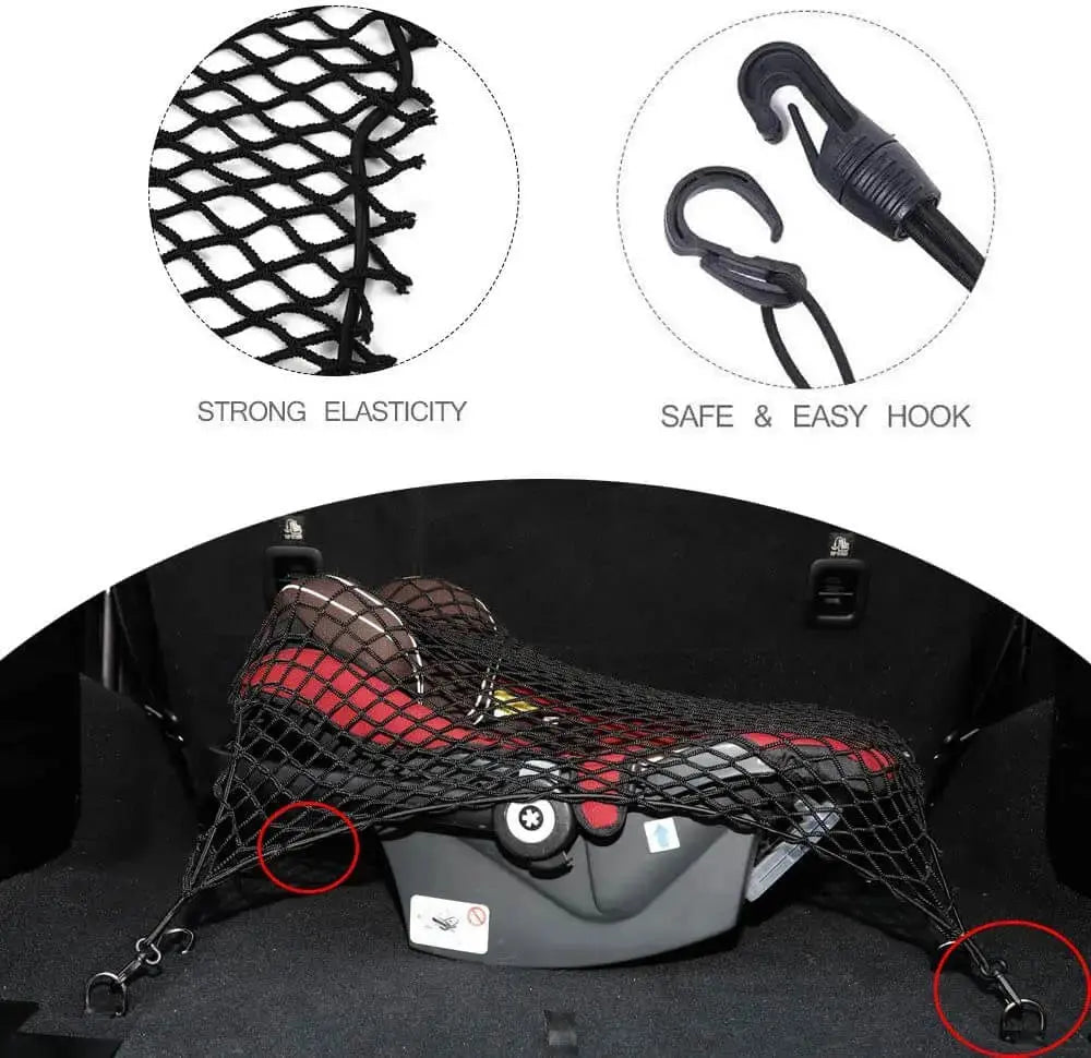 For Jeep Wrangler JK JL JKU Rear Cargo Nets Trunk Storage Bungee  (32.2''x18.5'') Organizer Mesh Nets with 4 Hooks