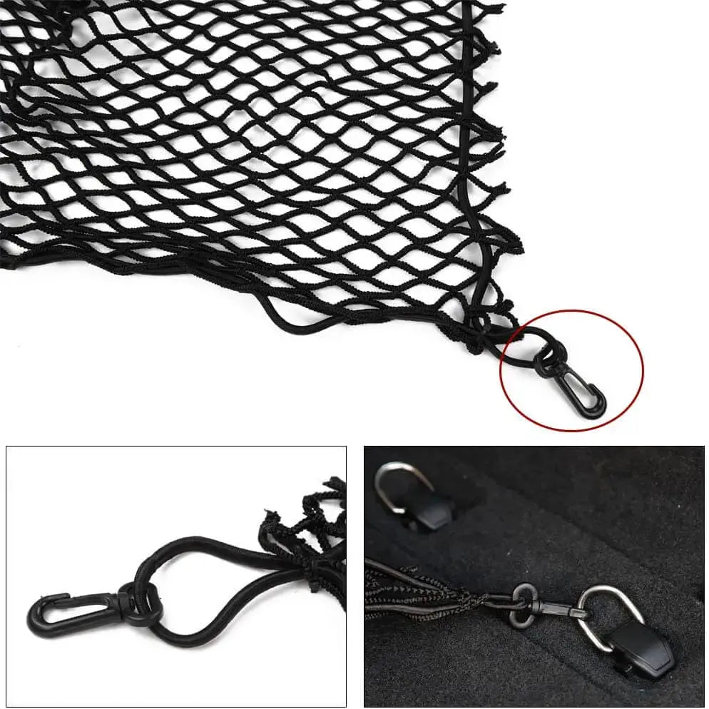 For Jeep Wrangler JK JL JKU Rear Cargo Nets Trunk Storage Bungee  (32.2''x18.5'') Organizer Mesh Nets with 4 Hooks
