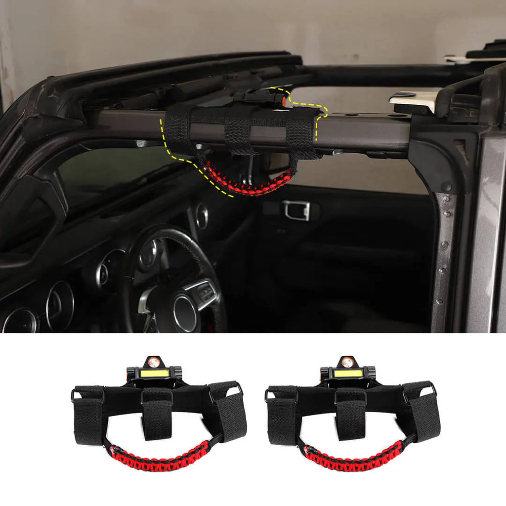 For Jeep Wrangler JK JL JT Interior Car Roll Bar Grab Handles Pull Grip w/Light Accessories (2 pcs)