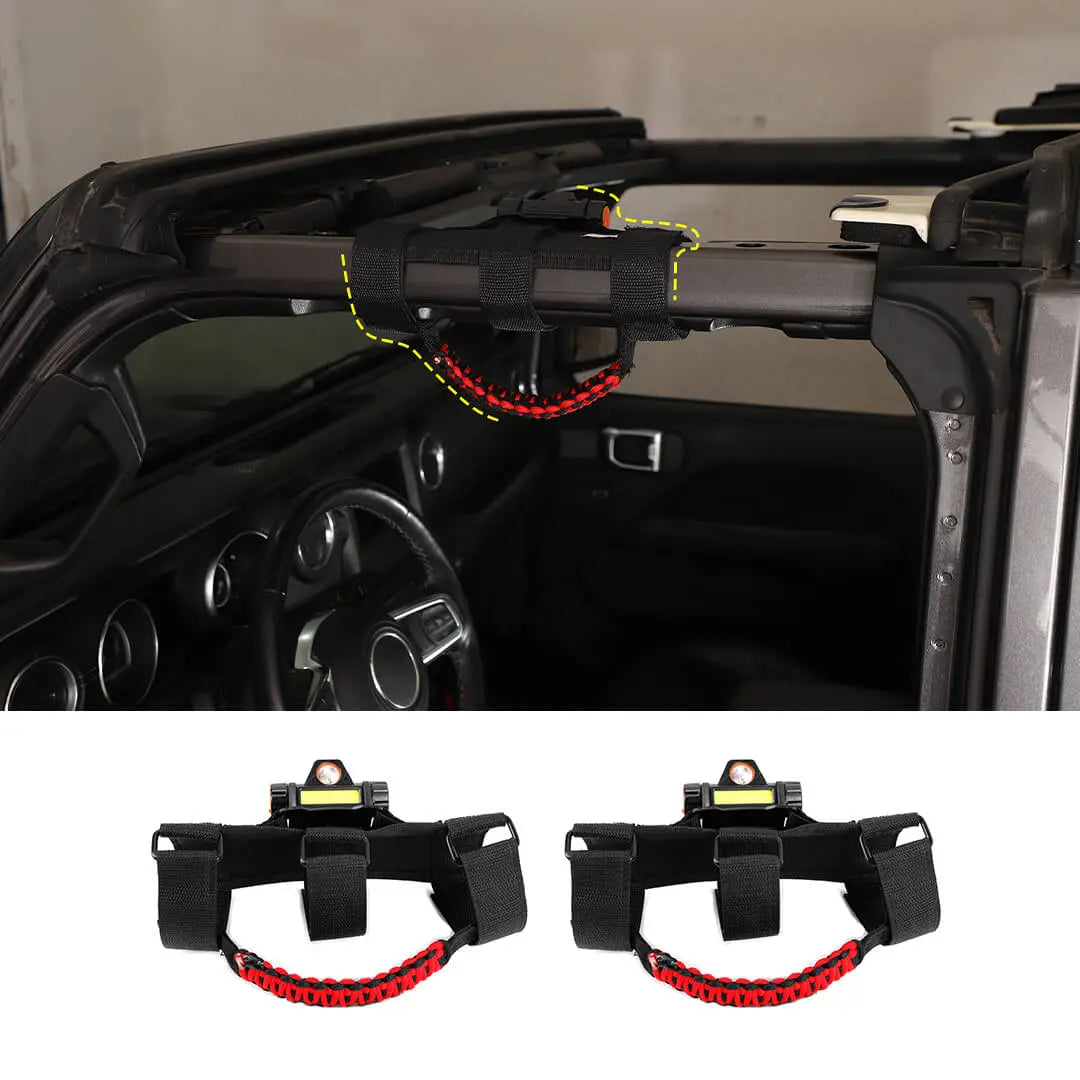 For Jeep Wrangler JK JL JT Interior Car Roll Bar Grab Handles Pull Grip w/Light Accessories (2 pcs)