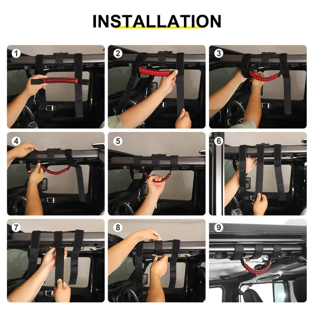 For Jeep Wrangler JK JL JT Interior Car Roll Bar Grab Handles Pull Grip w/Light Accessories (2 pcs)