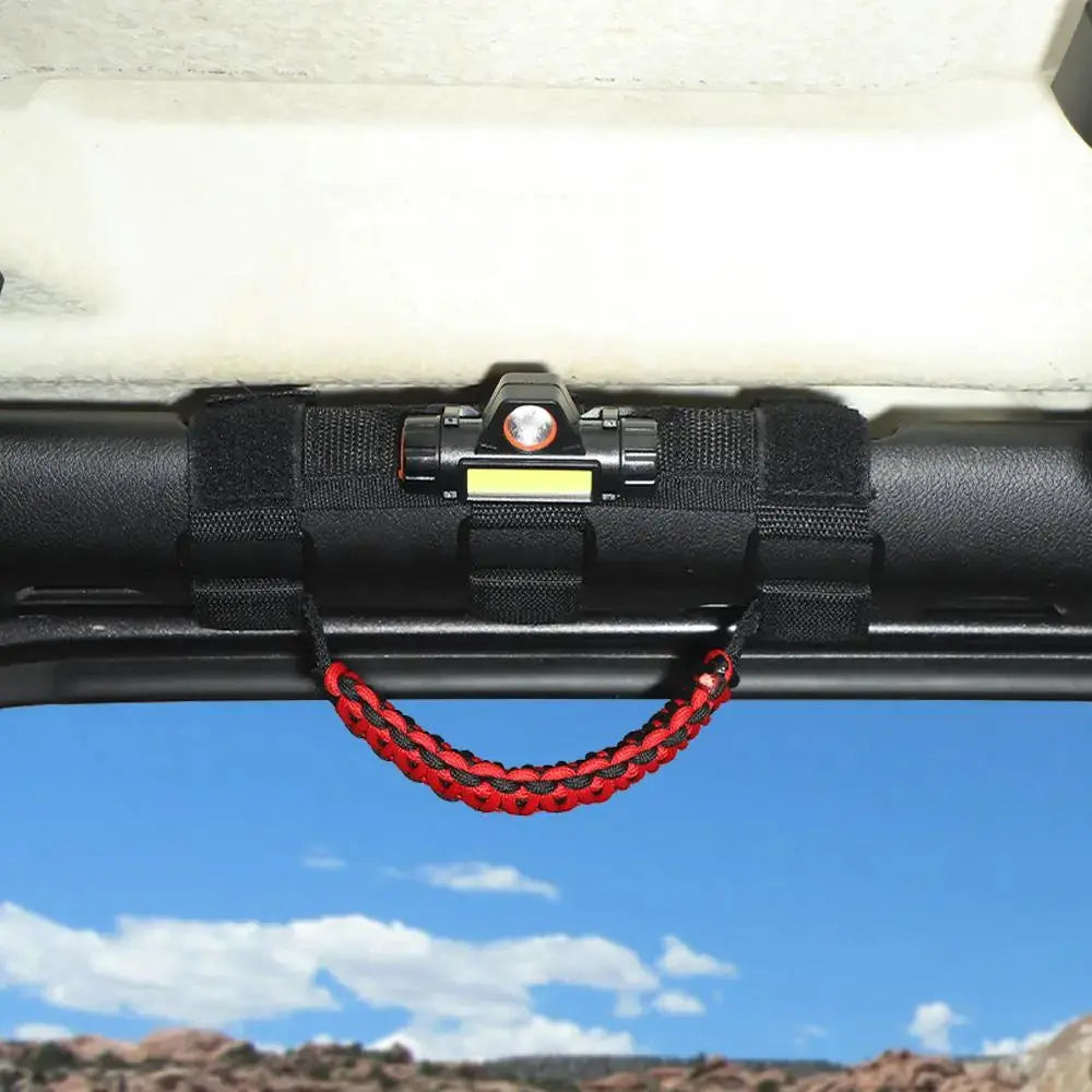 For Jeep Wrangler JK JL JT Roll Bar Paracord Grab Handles with LED Light US Flag- 4Pack