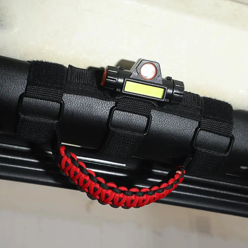 For Jeep Wrangler JK JL JT Roll Bar Paracord Grab Handles with LED Light US Flag- 2Pack
