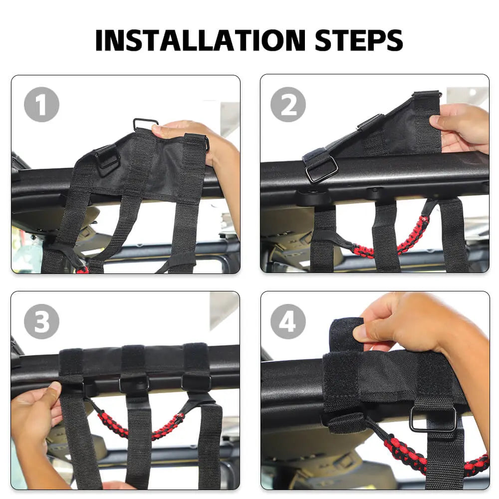 For Jeep Wrangler JK JL & Gladiator JT Roll Bar Grab Handle Paracord Grip Handle 2PCS