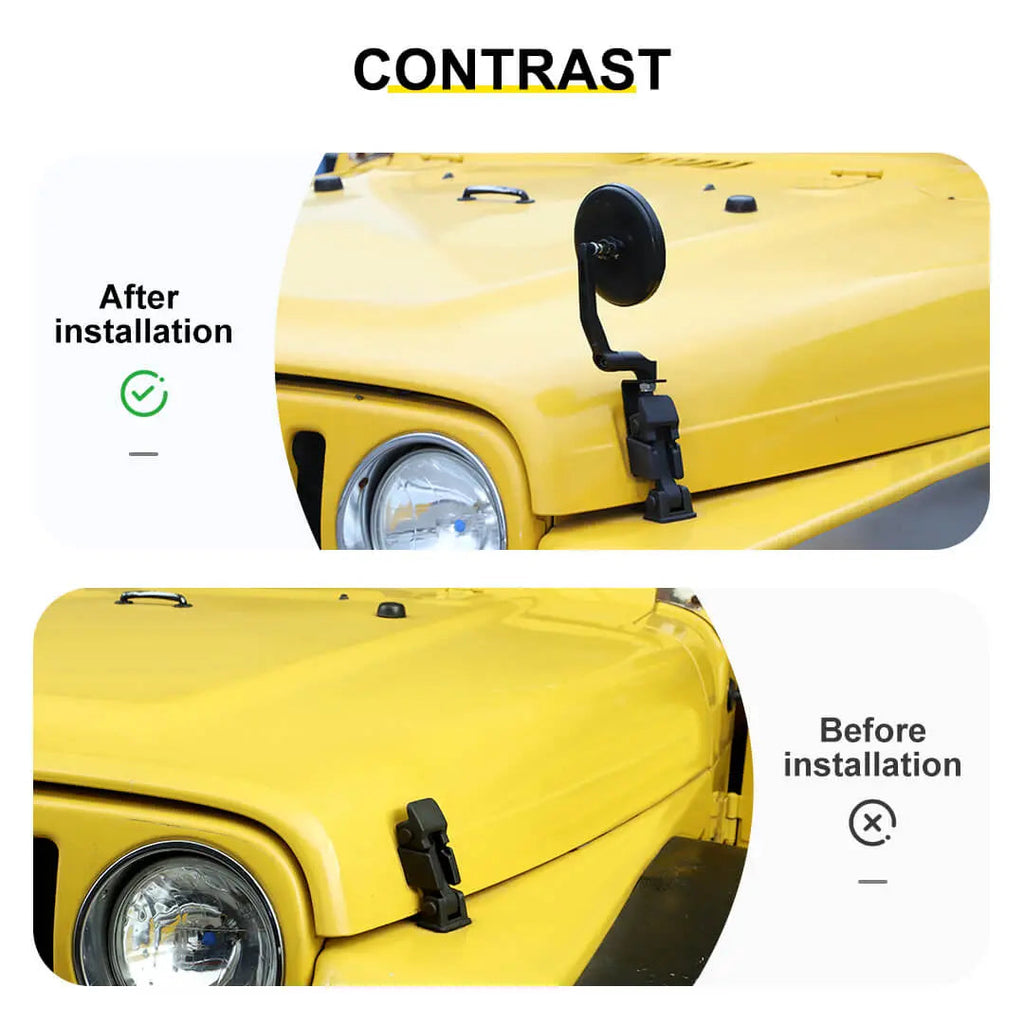 For Jeep Wrangler JK TJ Engine Hood Latches Mount Sand Board Rearview Mirror