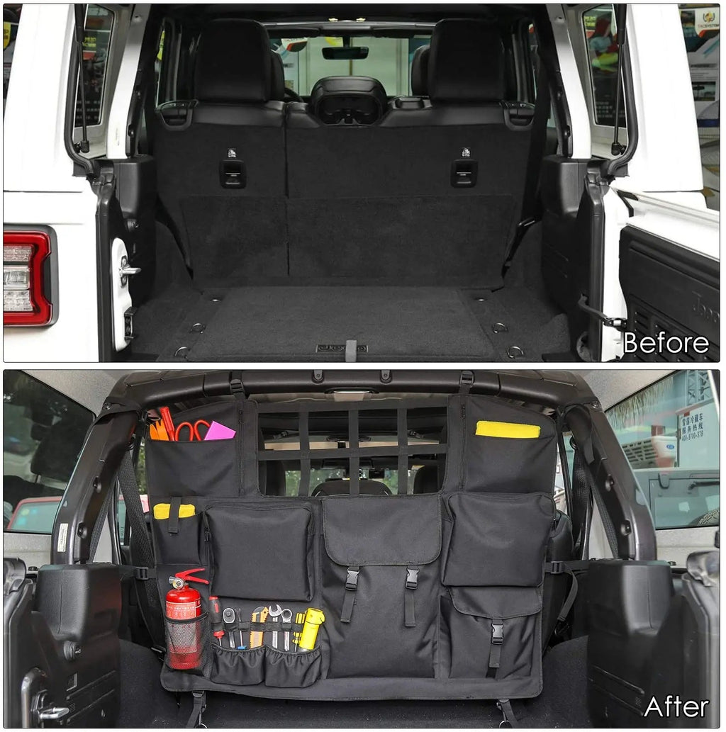 For Jeep Wrangler JKU JLU 4Door Trunk Multi-Pockets Storage Bag Organizers Cargo Bag Back Seat Bag with Tool Kits