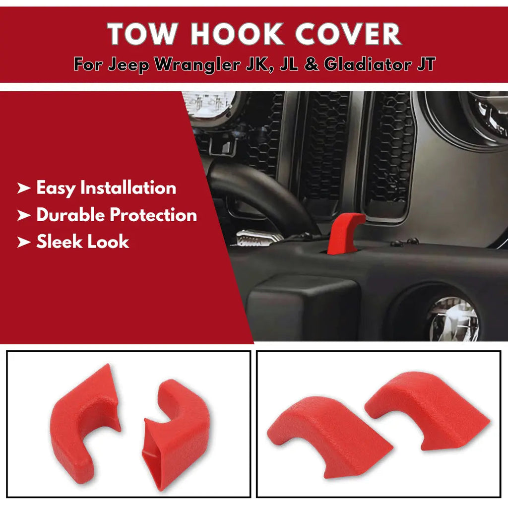 For Jeep Wrangler JK, JL & Gladiator JT Front Bumper Tow Hook Cover Trim Exterior Accent Narrow Style