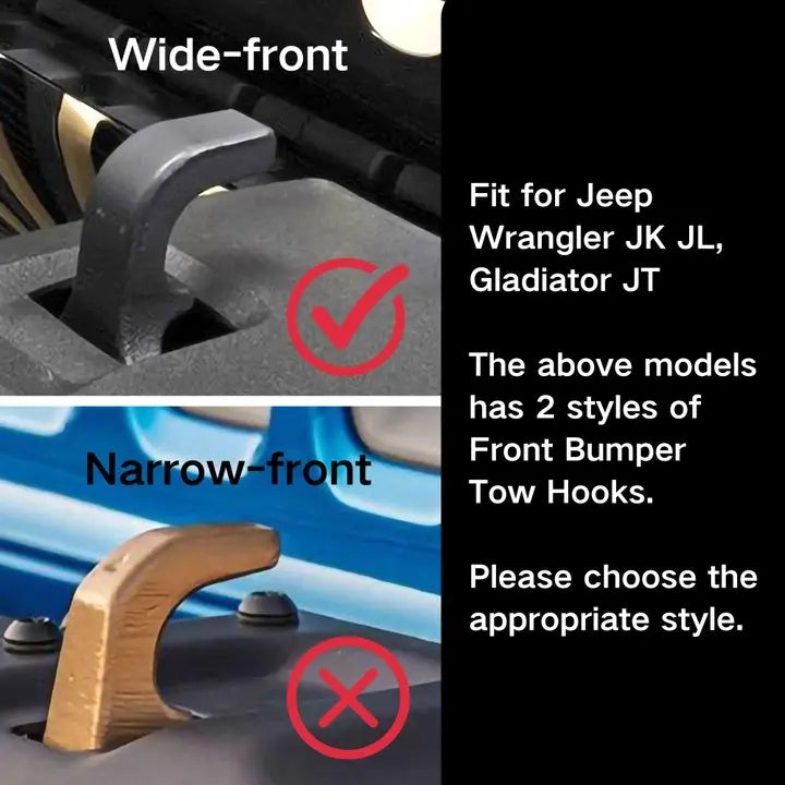 For Jeep Wrangler JK, JL & Gladiator JT Front Bumper Tow Hook Cover Trim Wide Style