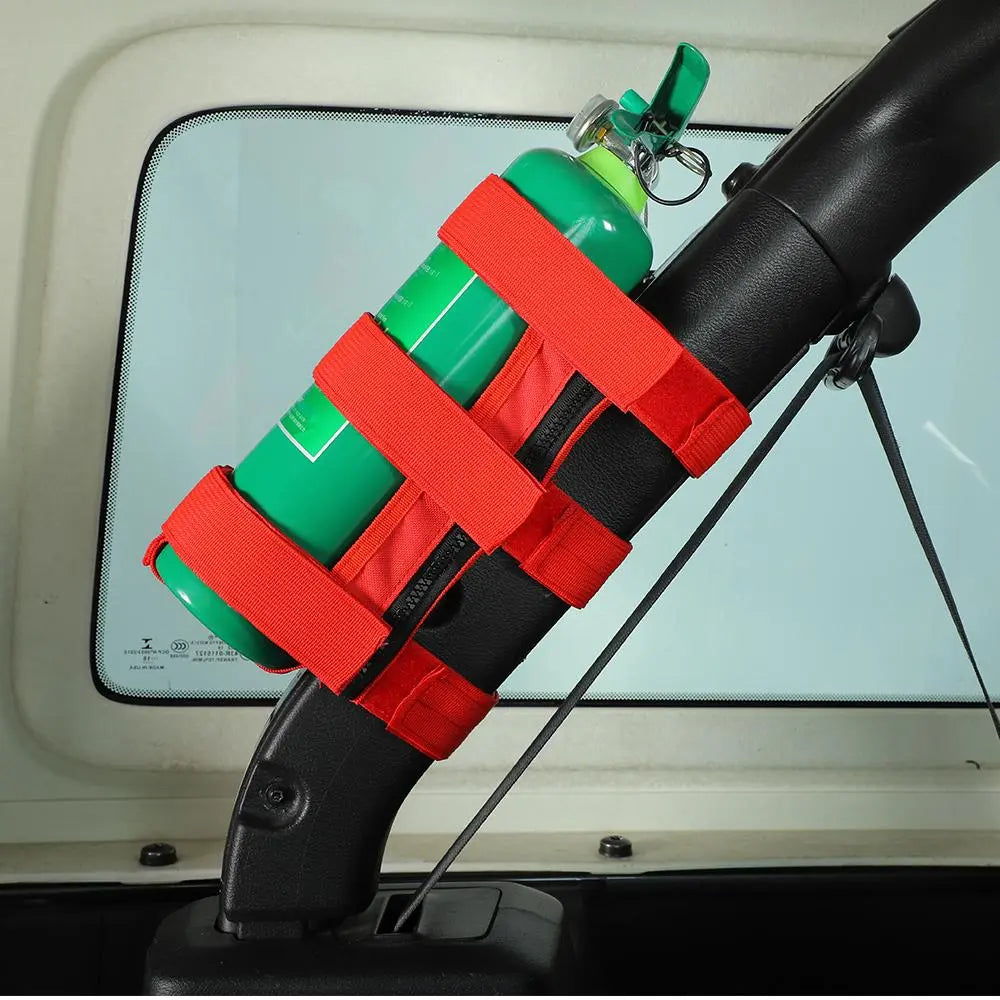 For Jeep Wrangler JL JT JK TJ CJ YJ Bandage Roll Bar Fire Extinguisher Holder Zipper Style Large