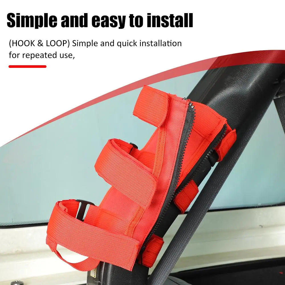 For Jeep Wrangler JL JT JK TJ CJ YJ Bandage Roll Bar Fire Extinguisher Holder Zipper Style Large