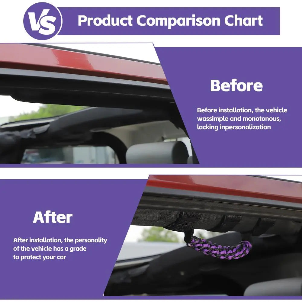 For Jeep Wrangler  JL JT JK YJ TJ 2X Roll Bar Grab Handle Top Paracord Grip Handle Wide Style