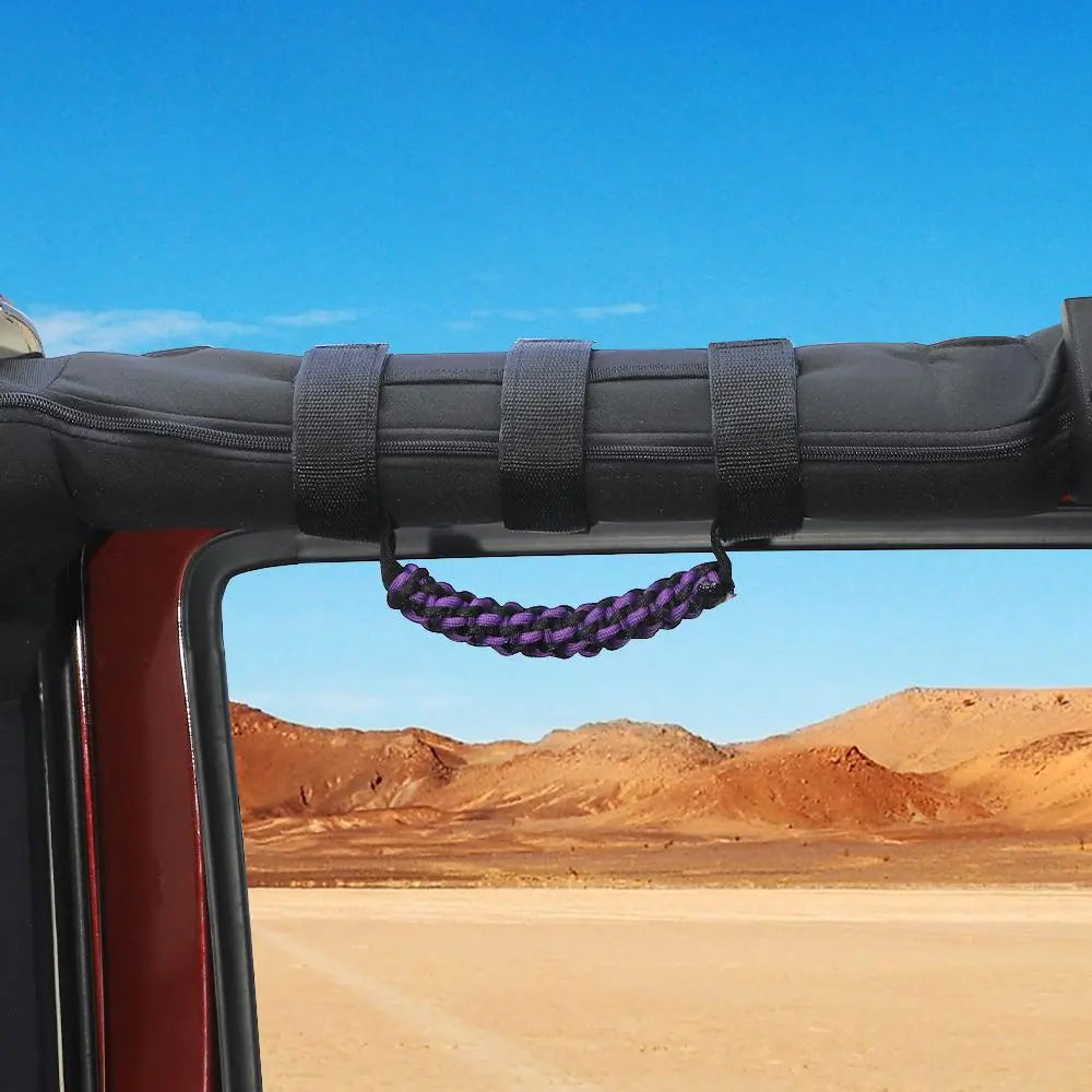 For Jeep Wrangler  JL JT JK YJ TJ 2X Roll Bar Grab Handle Top Paracord Grip Handle Wide Style