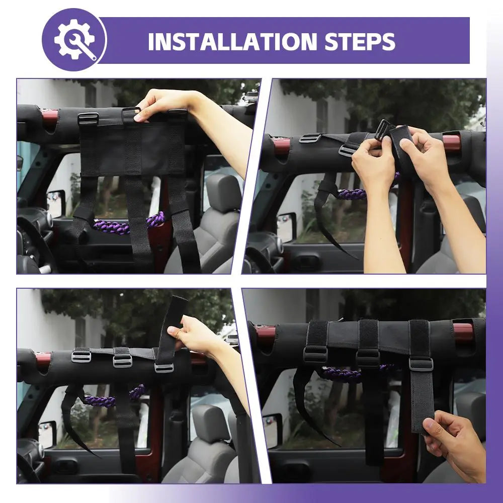 For Jeep Wrangler  JL JT JK YJ TJ 2X Roll Bar Grab Handle Top Paracord Grip Handle Wide Style