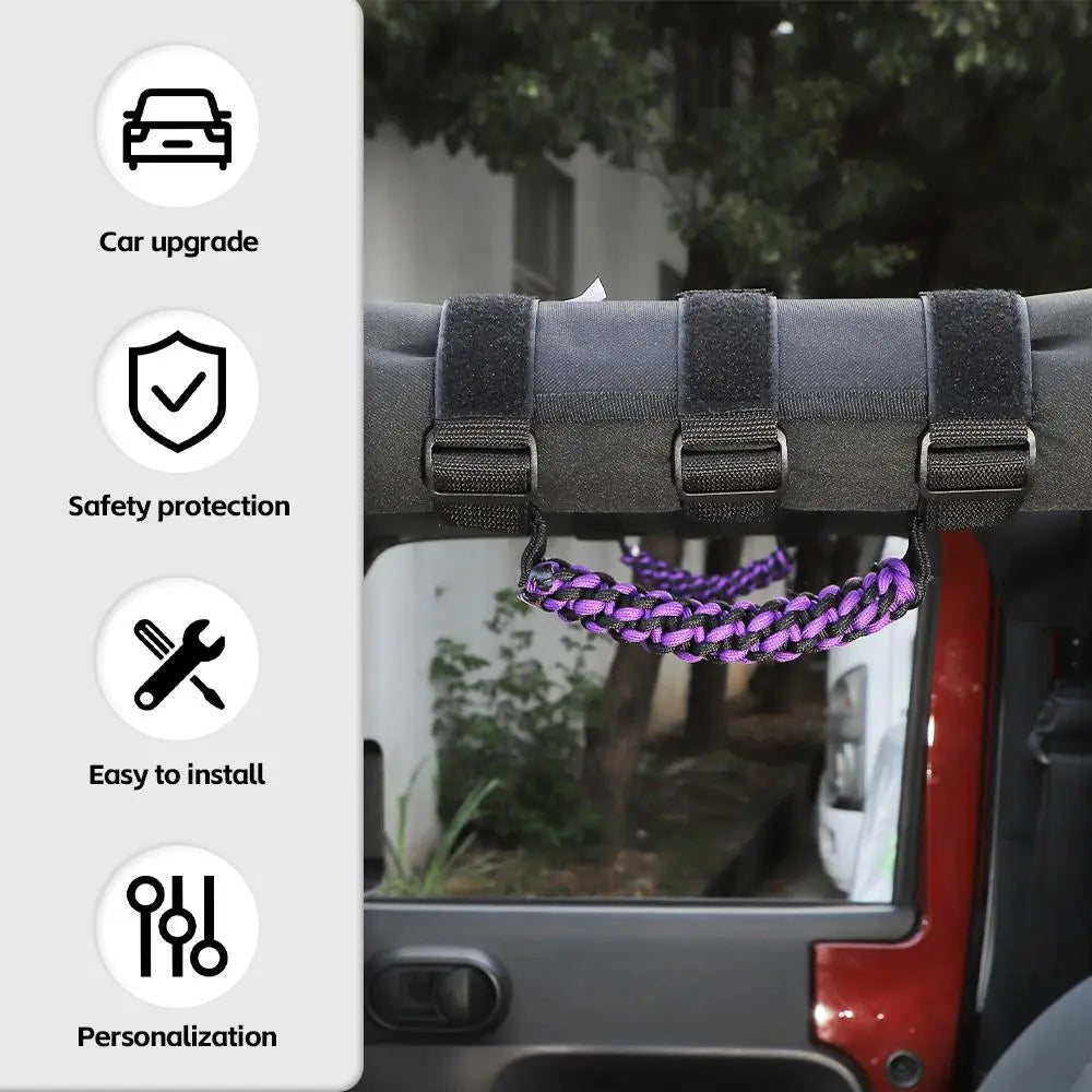 For Jeep Wrangler  JL JT JK YJ TJ 2X Roll Bar Grab Handle Top Paracord Grip Handle Wide Style