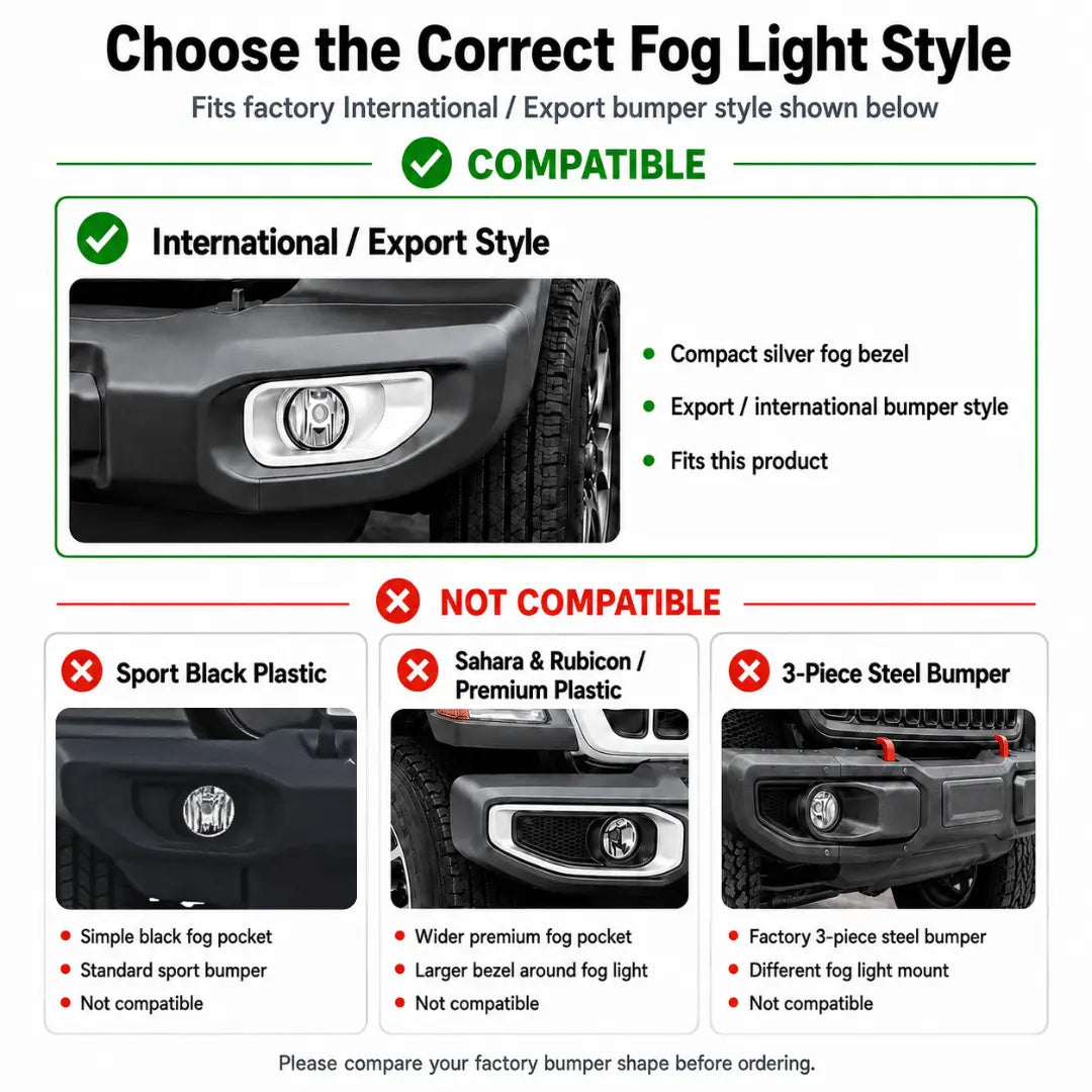 For Jeep Wrangler JL & Gladiator JT Fog Light Bezel Cover Trim – International/Export-Spec Compact Silver Fog Bezel Only