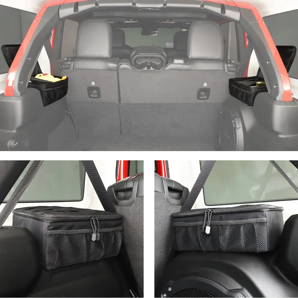 For 2024+ Jeep Wrangler JLU 4Door Black Interior Side Storage Bag Rear Trunk Organizer