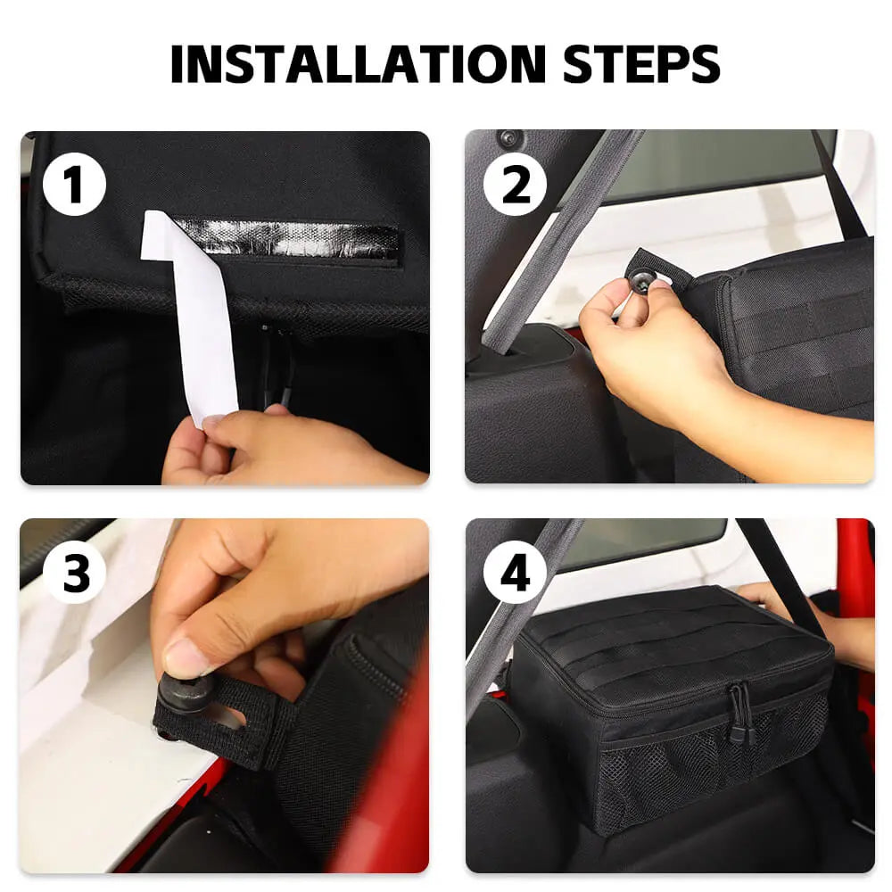 For 2024+ Jeep Wrangler JLU 4Door Black Interior Side Storage Bag Rear Trunk Organizer