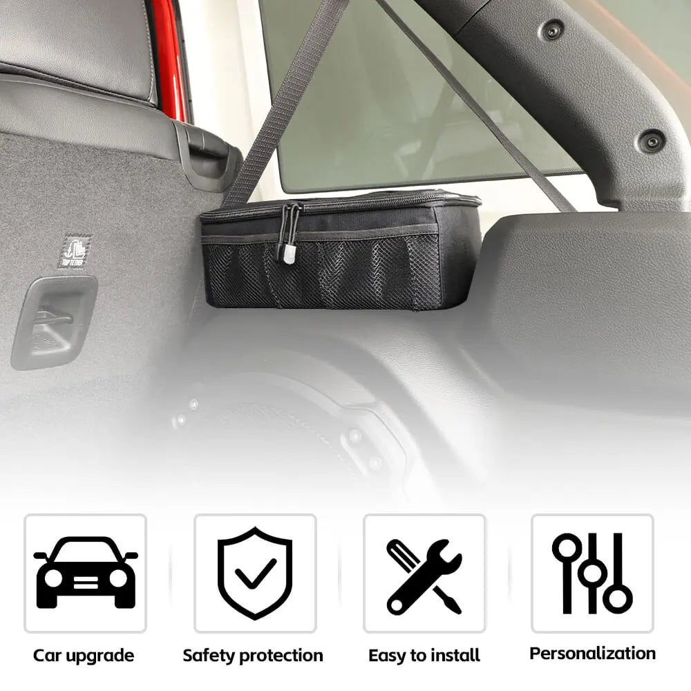 For 2024+ Jeep Wrangler JLU 4Door Black Interior Side Storage Bag Rear Trunk Organizer