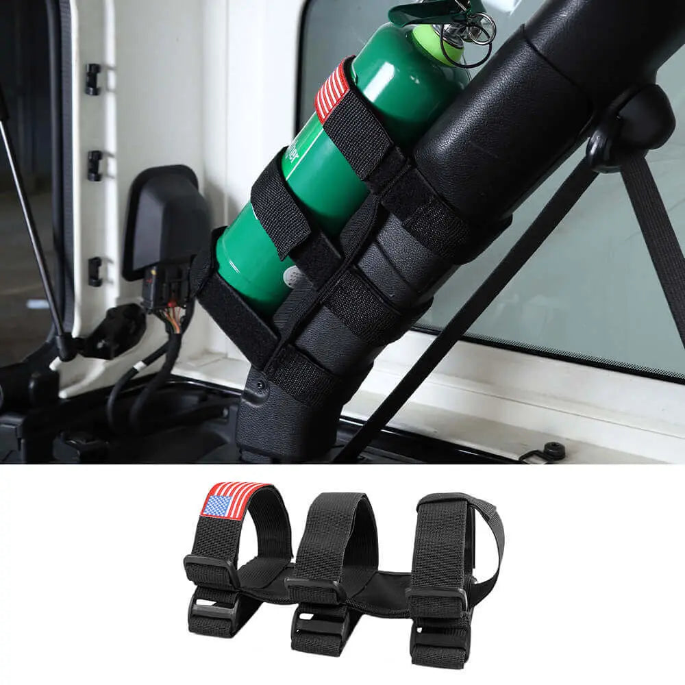 For Jeep Wrangler JK JL JT Roll Bar Fire Extinguisher Binding Tape 2.5-3LB Adjustable Strap Bracket Mount