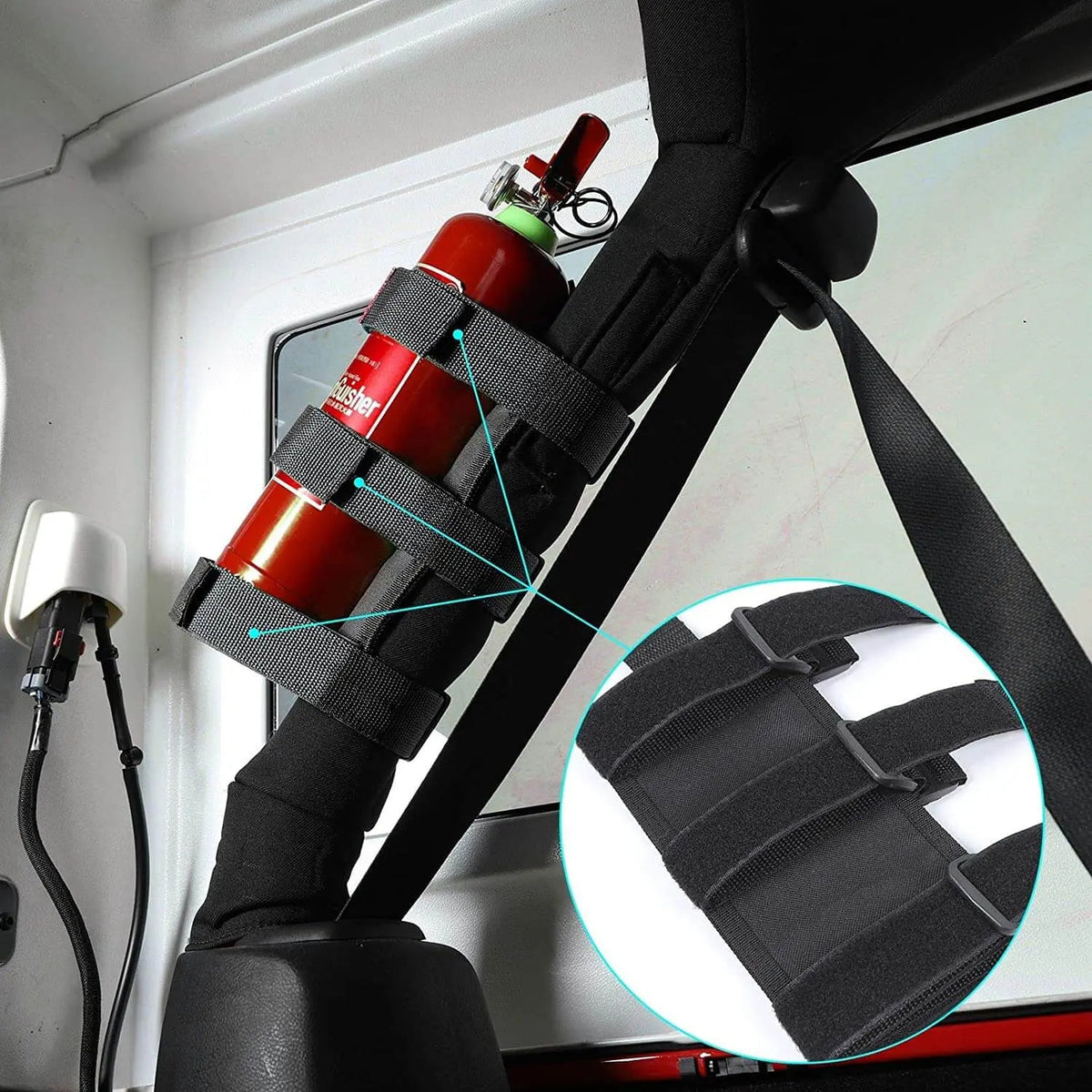 For Jeep Wrangler JK JL JT Roll Bar Fire Extinguisher Binding Tape 2.5-3LB Adjustable Strap Bracket Mount
