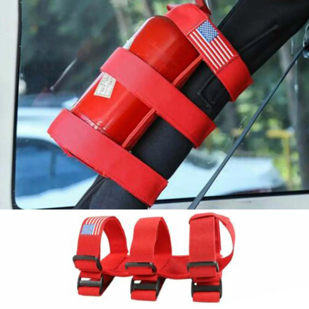 For Jeep Wrangler JK JL JT Roll Bar Fire Extinguisher Binding Tape 2.5-3LB Adjustable Strap Bracket Mount