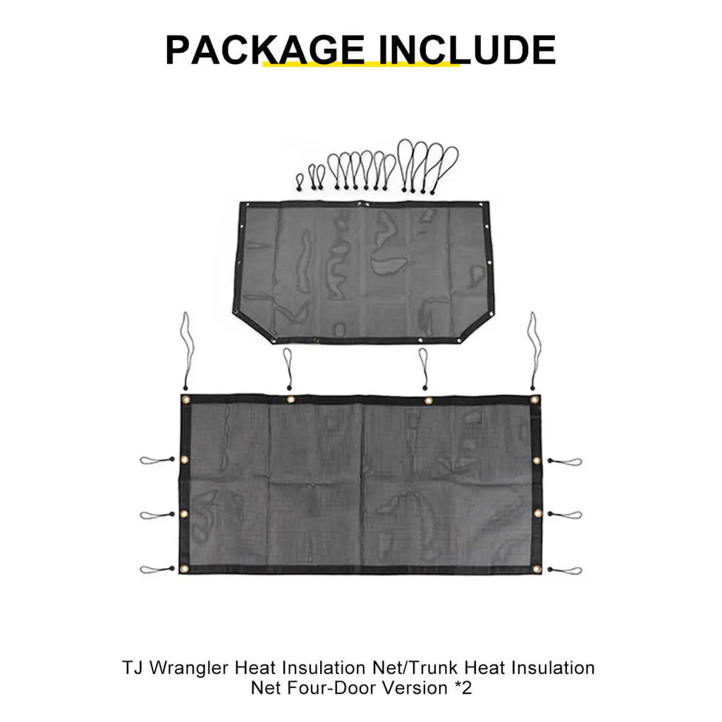 For Jeep Wrangler TJ Car Rear Trunk Sun Shade Top Insulation Net Cover Kit (2 pcs)