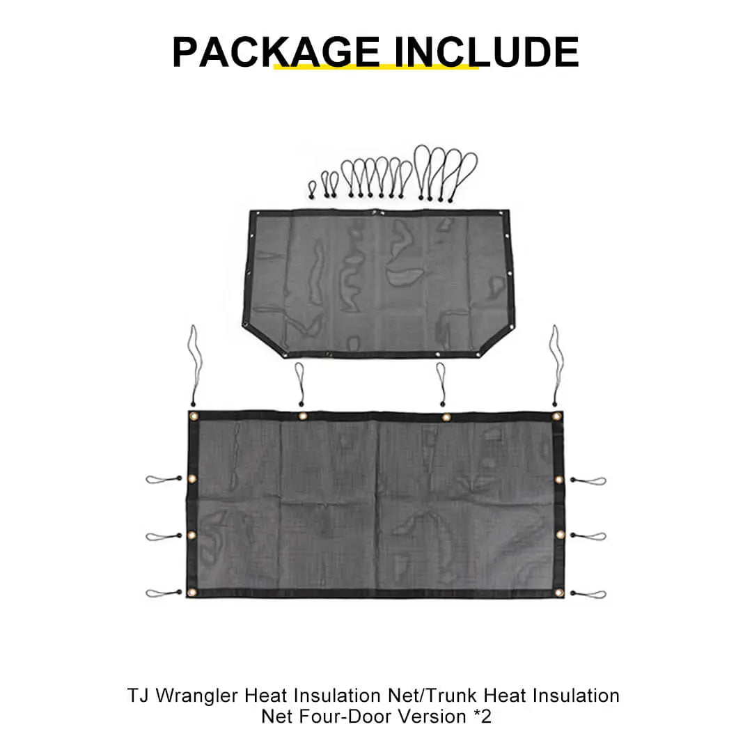 For Jeep Wrangler TJ Car Rear Trunk Sun Shade Top Insulation Net Cover Kit (2 pcs)