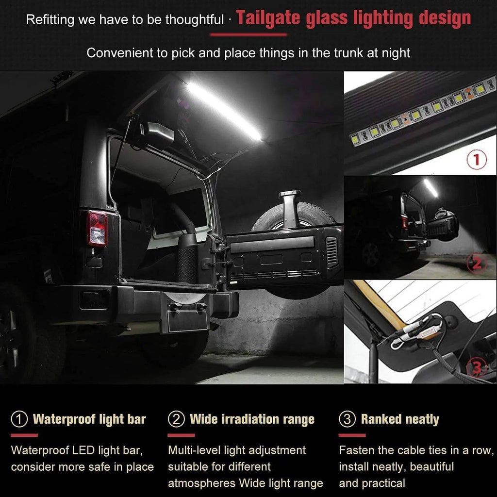 For Jeep Wrangler TJ JK JKU JL JLU Tailgate Glass Lift Door LED Light Bar