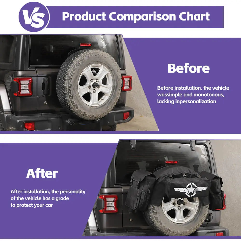 For Jeep Wrangler TJ JK JL 4PCS Spare Tire Storage Bag Cargo Organizer Bag Kit